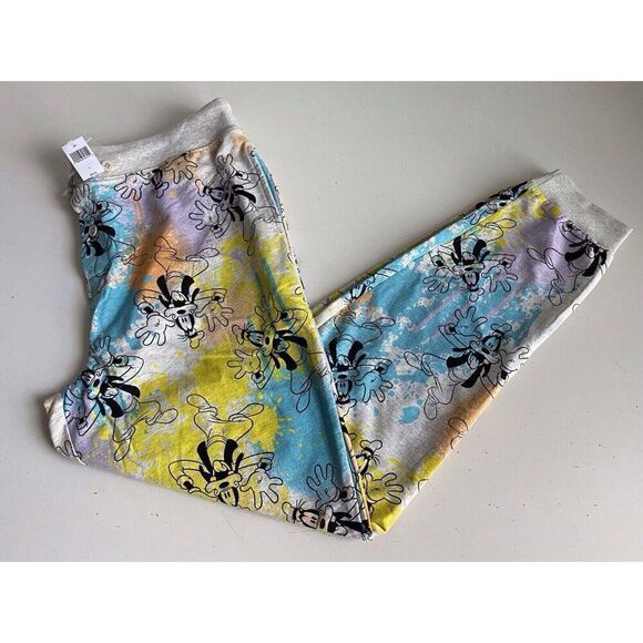 Disney Parks Men's Sz L Splatter Goofy Jogger Lounge Pants Elastic Drawstring - Picture 1 of 16